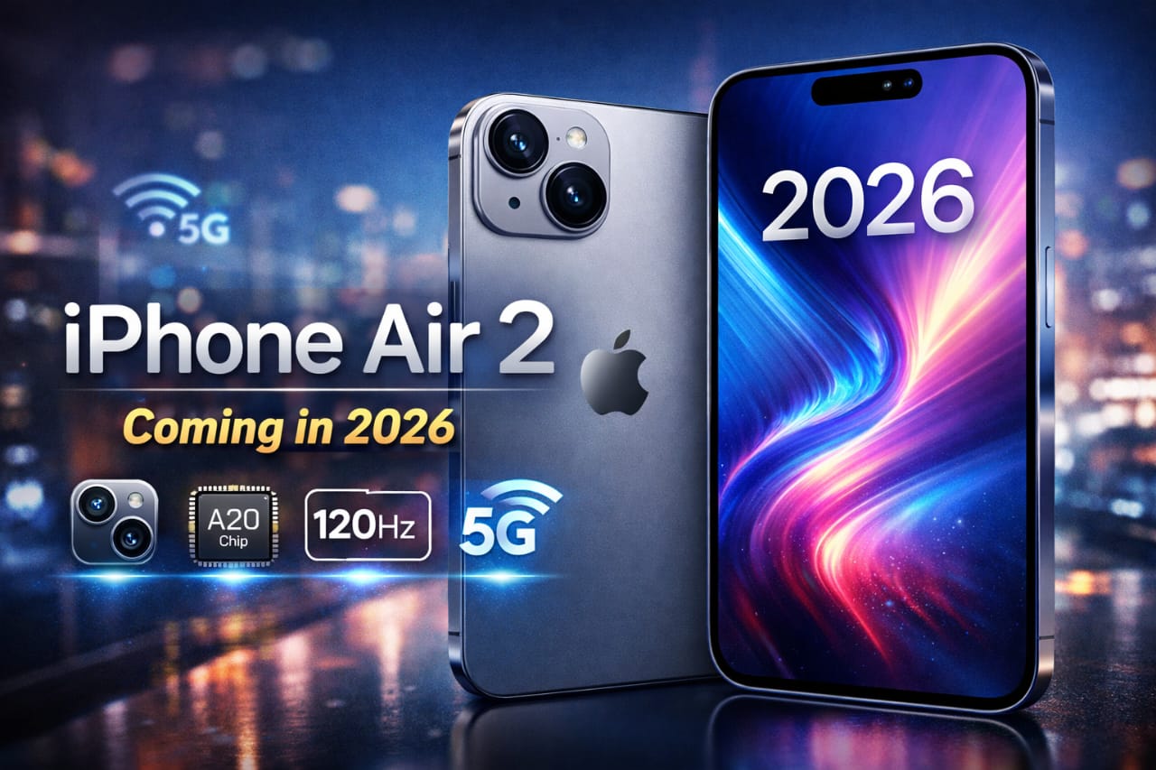 iPhone Air 2 price in India 2026 featured image with ultra-thin design, dual camera, OLED display, 120Hz screen and 5G support
