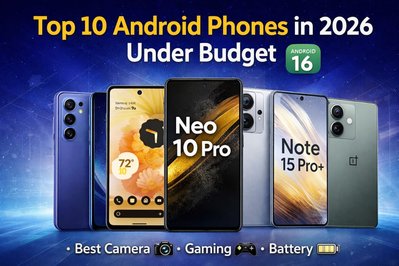 top 10 android phones in 2026 under budget with Android 16 smartphones for camera, gaming and battery comparison